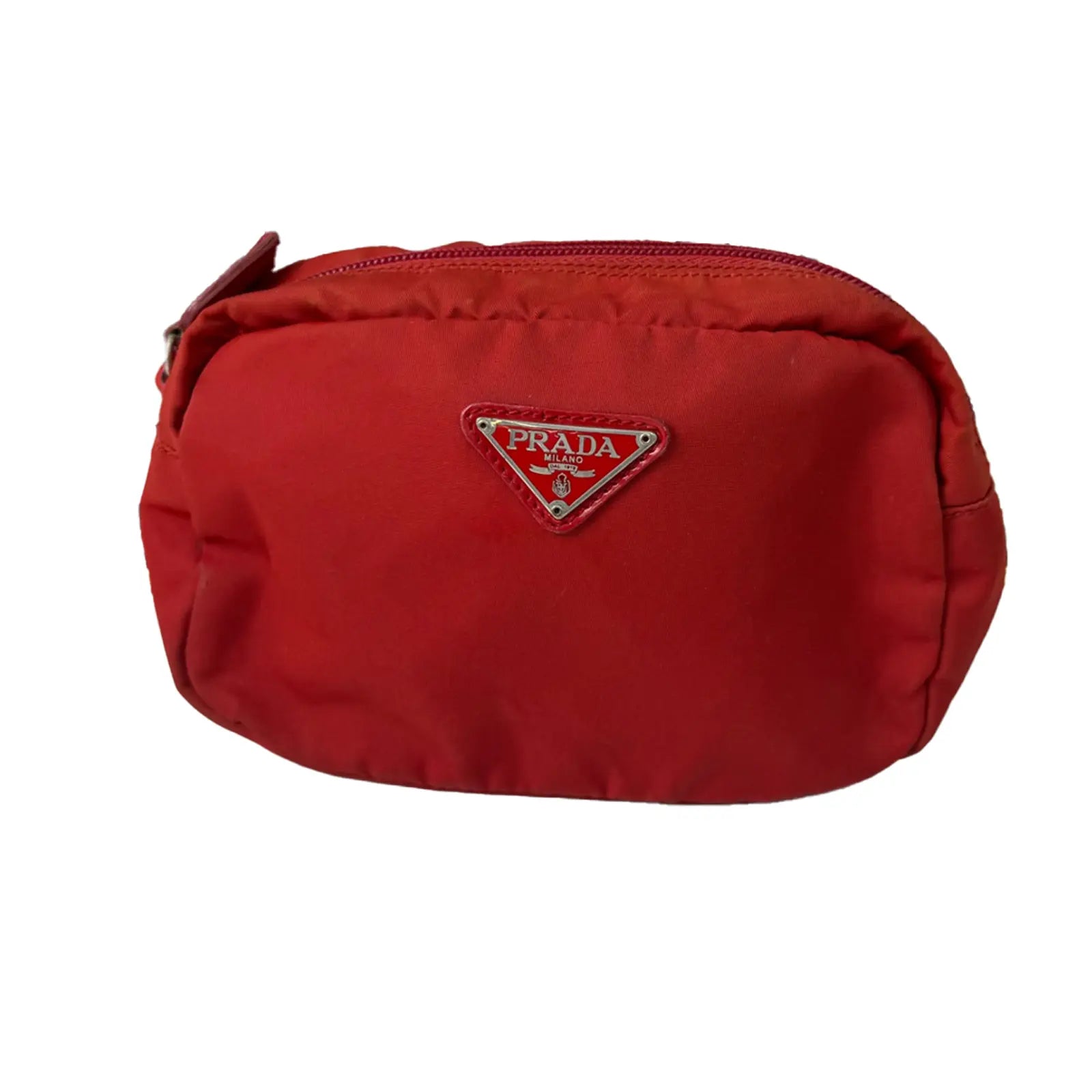 Prada Red Nylon Toiletry Bag 17×10cm – 93% New