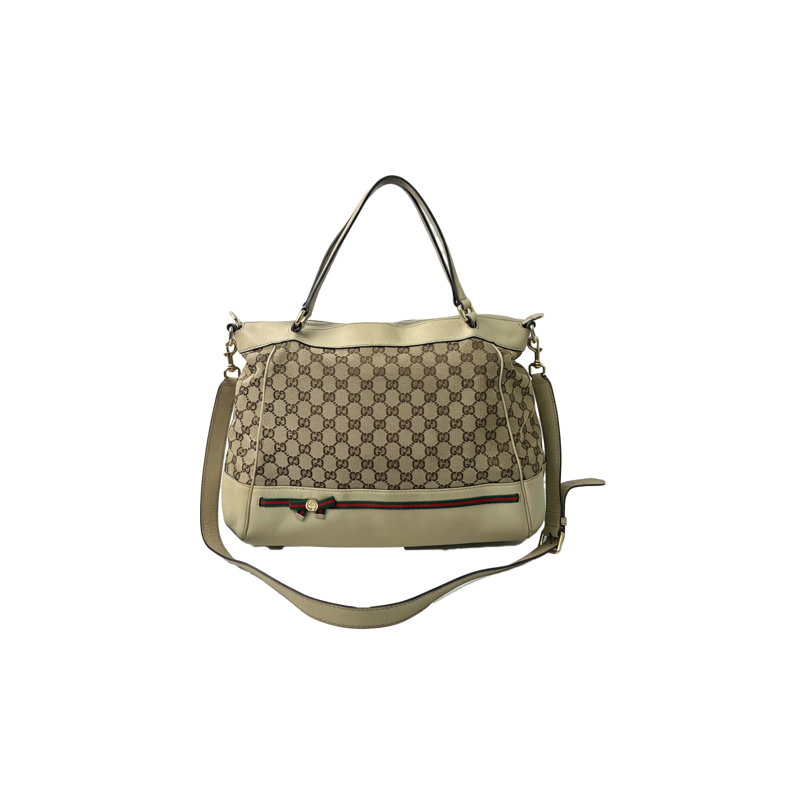 Luckybags Gucci White Monogram Canvas Crossbody Bag – 94% New, 40×28cm