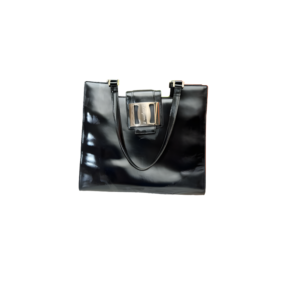 Luckybags Ferragamo Black Handbag – 95% New Vintage, 28×24cm