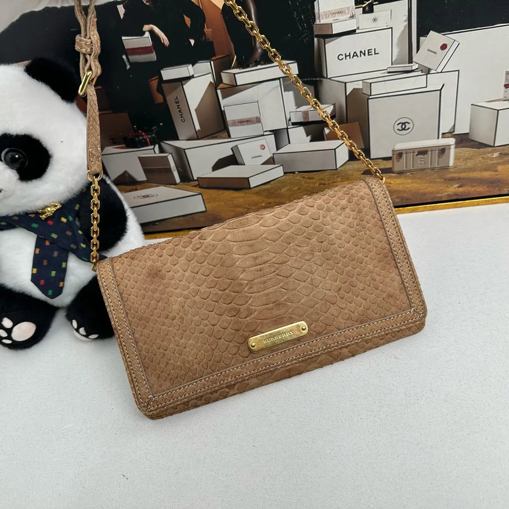 Luckybags Burberry Snakeskin Chain Crossbody Bag – 24×13cm