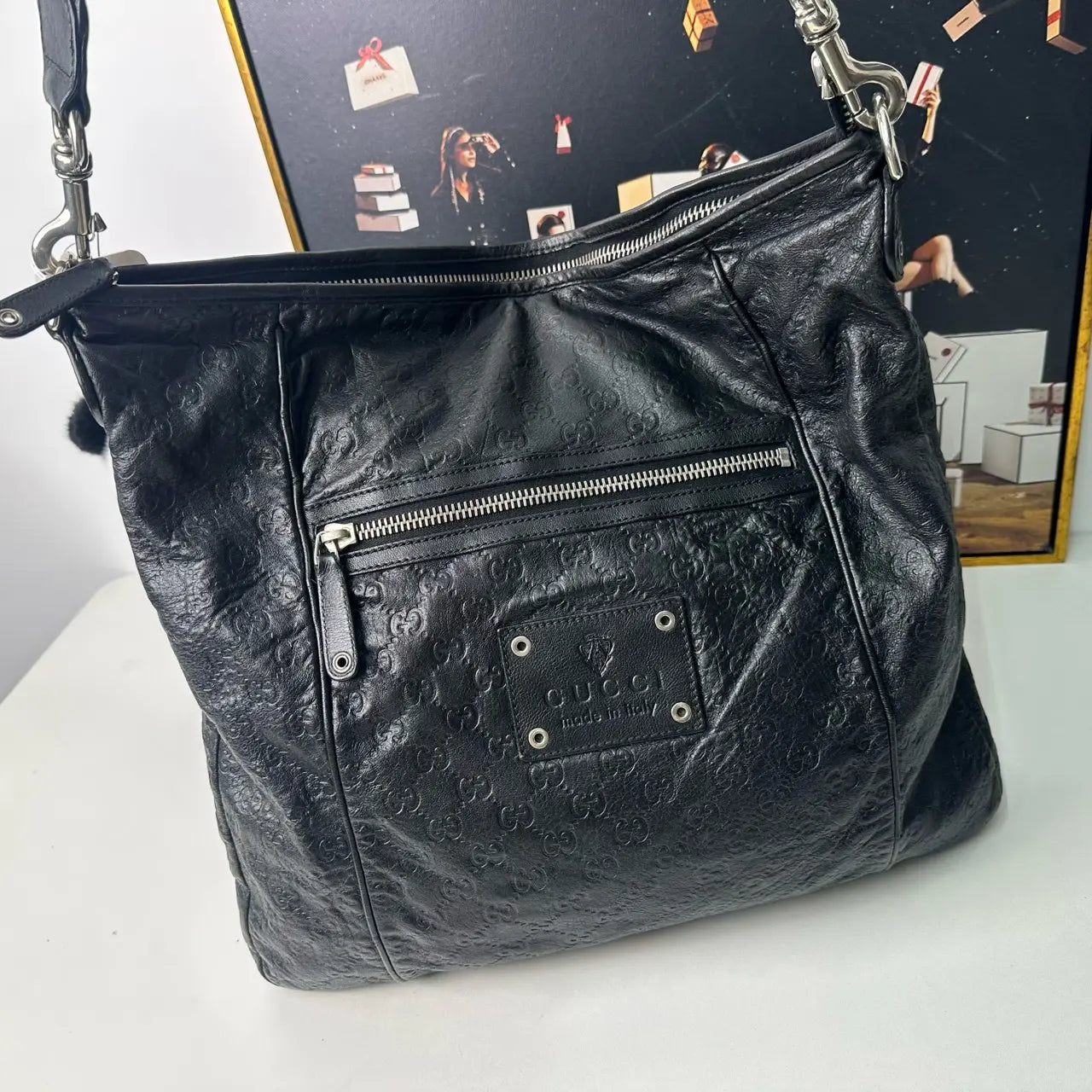 Luckybags Gucci Large Leather Crossbody Bag – 95% New, 40×39cm