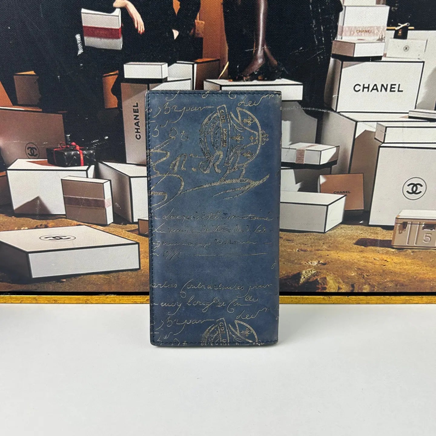 Luckybags Berluti Blue Leather Wallet – 95% New, 18×9cm