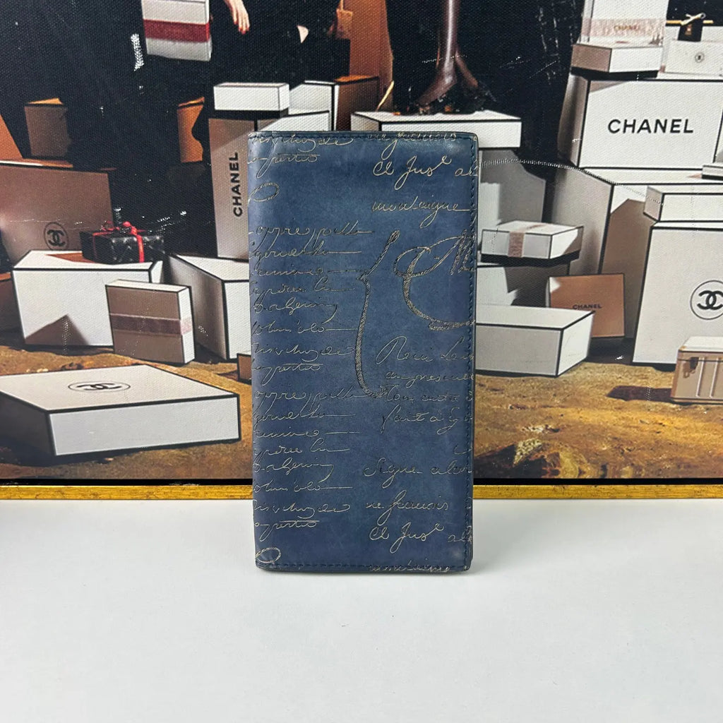 Luckybags Berluti Blue Leather Wallet – 95% New, 18×9cm