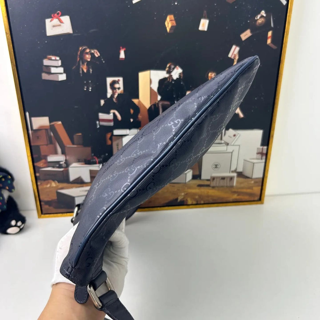 Gucci Blue Crystal Leather Shoulder Bag 33×32cm – 97% New