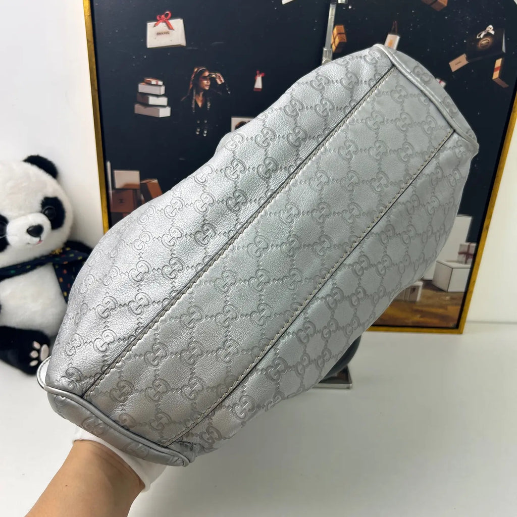 Gucci Blue Crystal Leather Shoulder Bag 33×32cm – 97% New