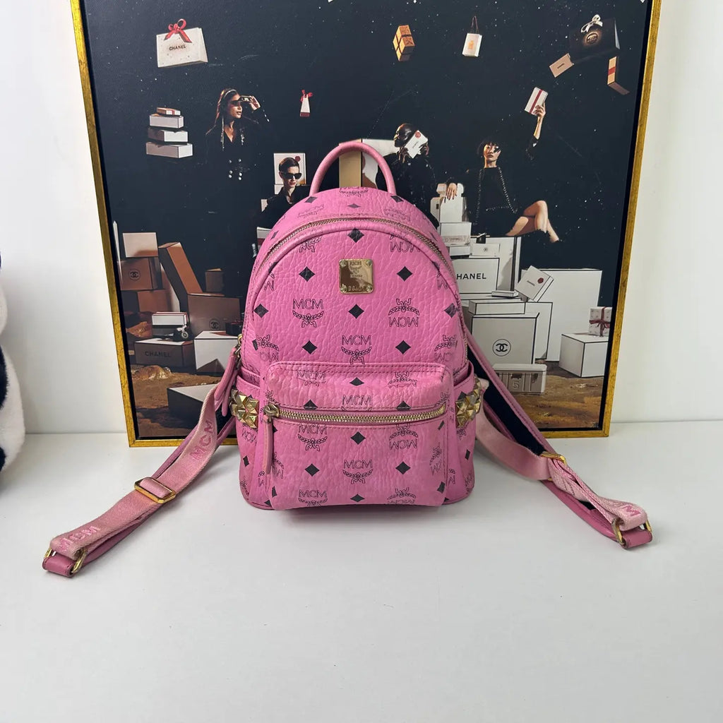 MCM Pink Leather Backpack 10.5×21.5×26cm – 95% New