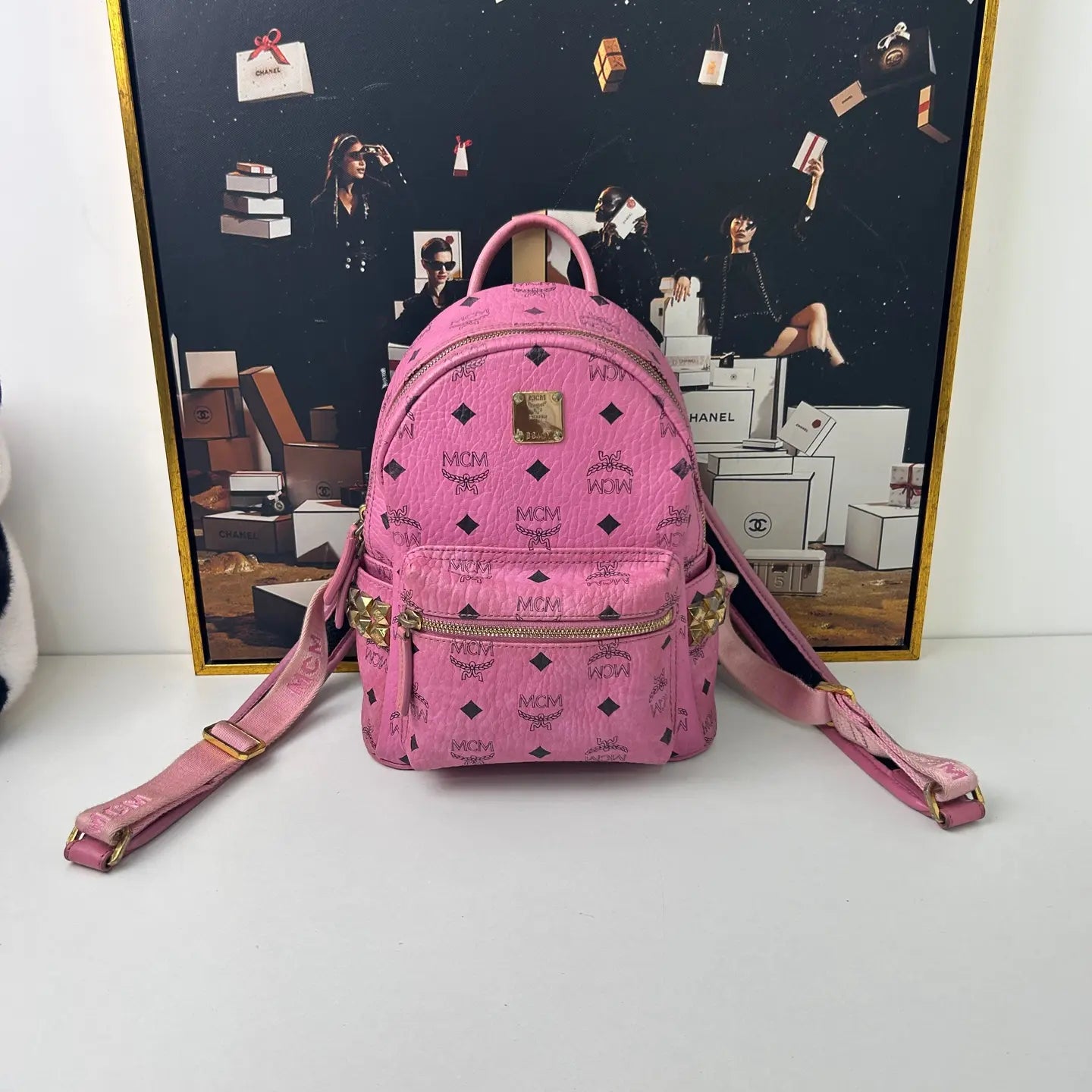 MCM Pink Leather Backpack 10.5×21.5×26cm – 95% New