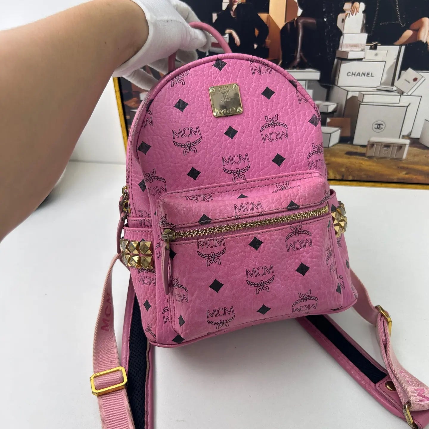 MCM Pink Leather Backpack 10.5×21.5×26cm – 95% New