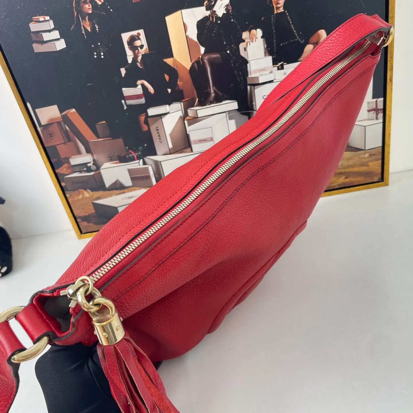 Gucci Red Soho Tassel Crossbody Bag 42×27cm – 97% New