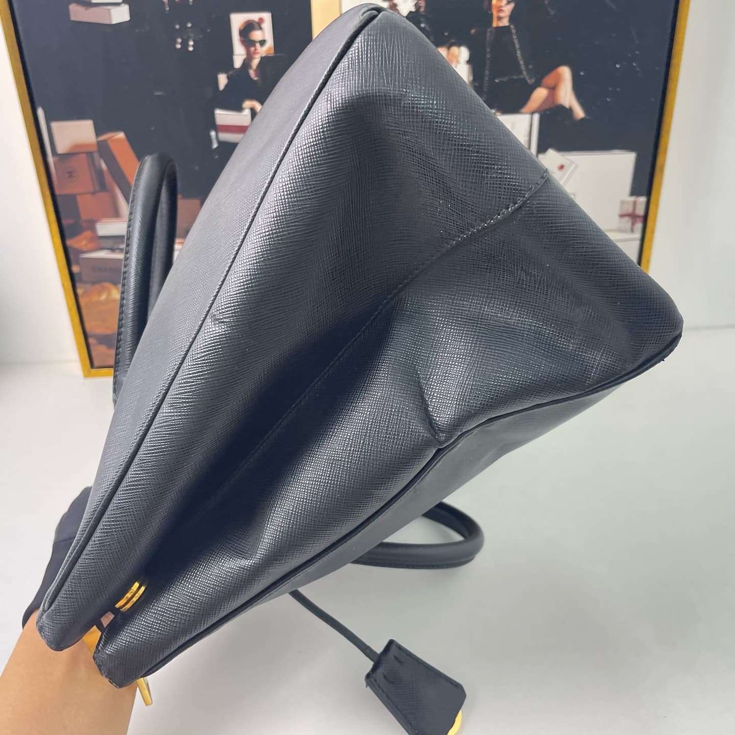 Prada Black Saffiano Leather Double Handle Bag 35×25cm