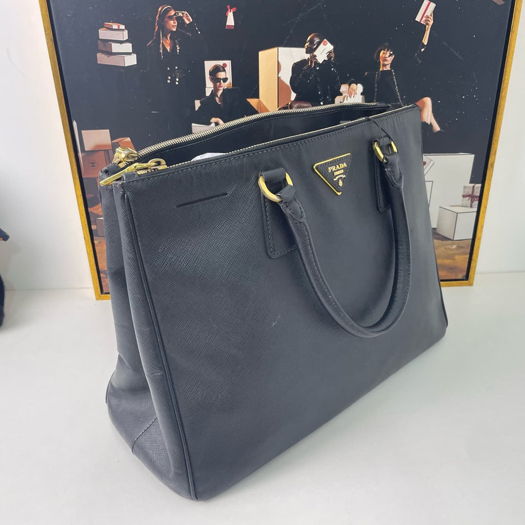 Prada Black Saffiano Leather Double Handle Bag 35×25cm