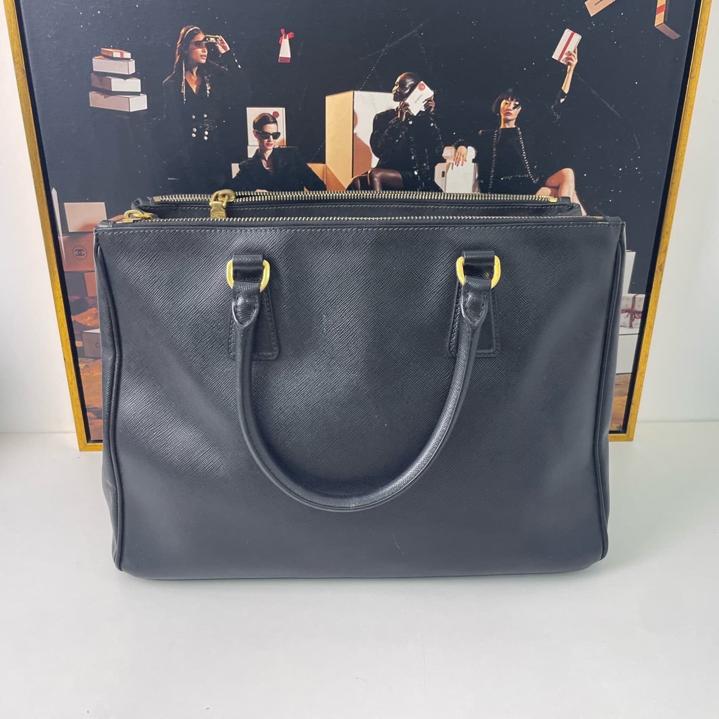Prada Saffiano Leather Double Handle Bag 34×15cm