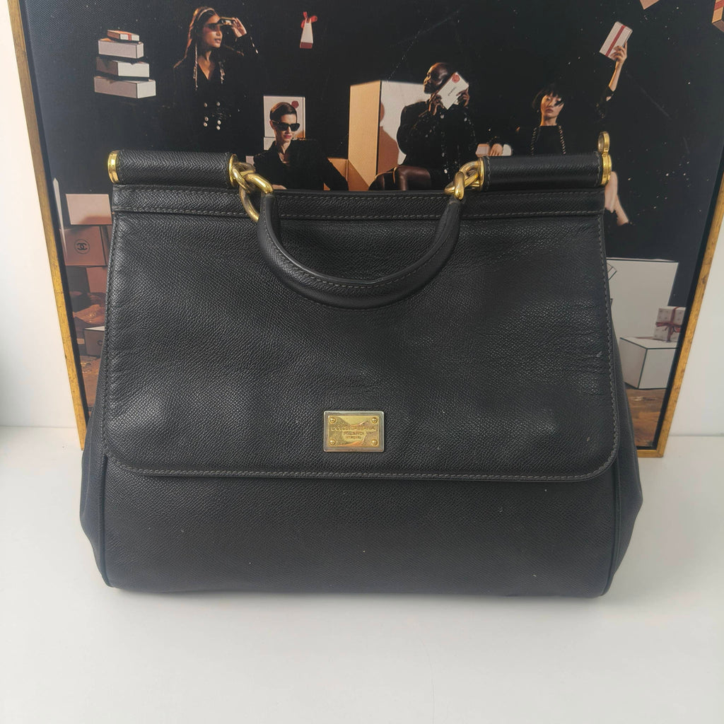 Dolce & Gabbana Large Black Leather Handbag 32×9cm – 95% New