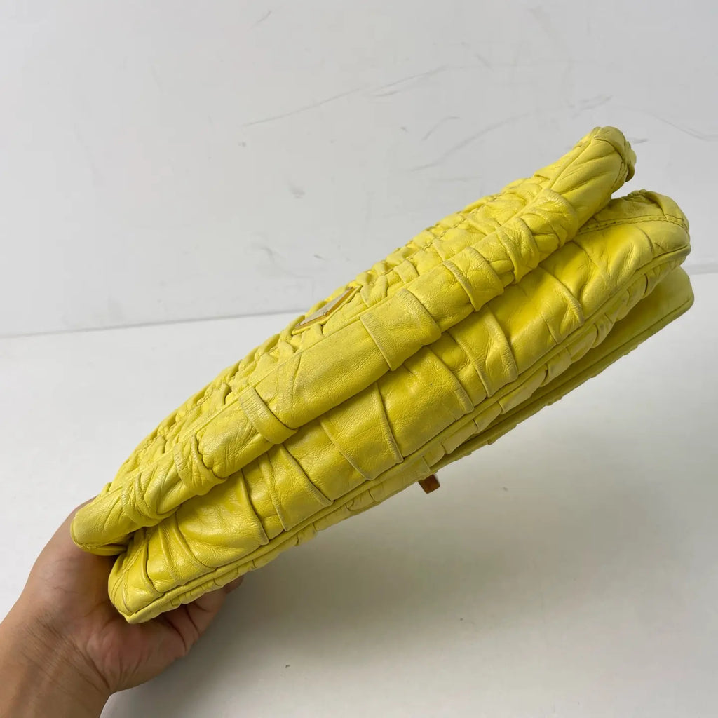 Prada Ruched Leather Clutch Bag 28×4cm