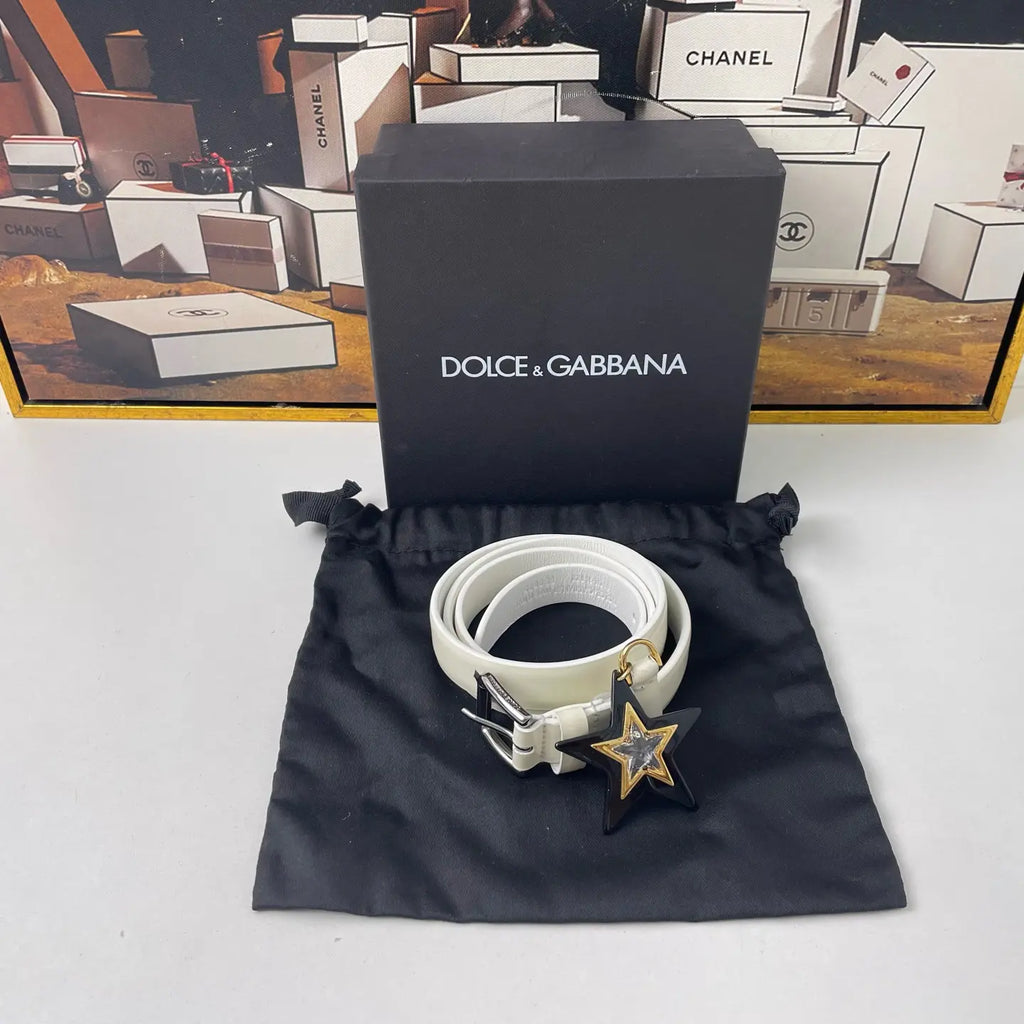 Dolce & Gabbana White Leather Belt 85cm