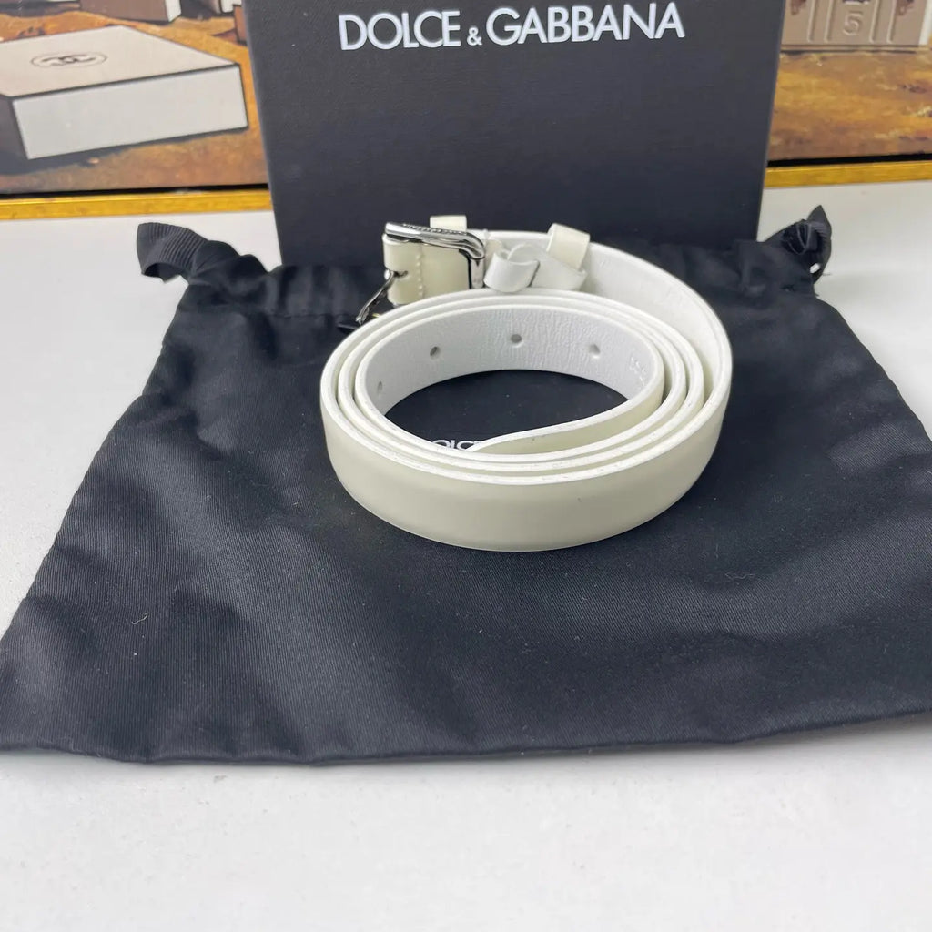 Dolce & Gabbana White Leather Belt 85cm