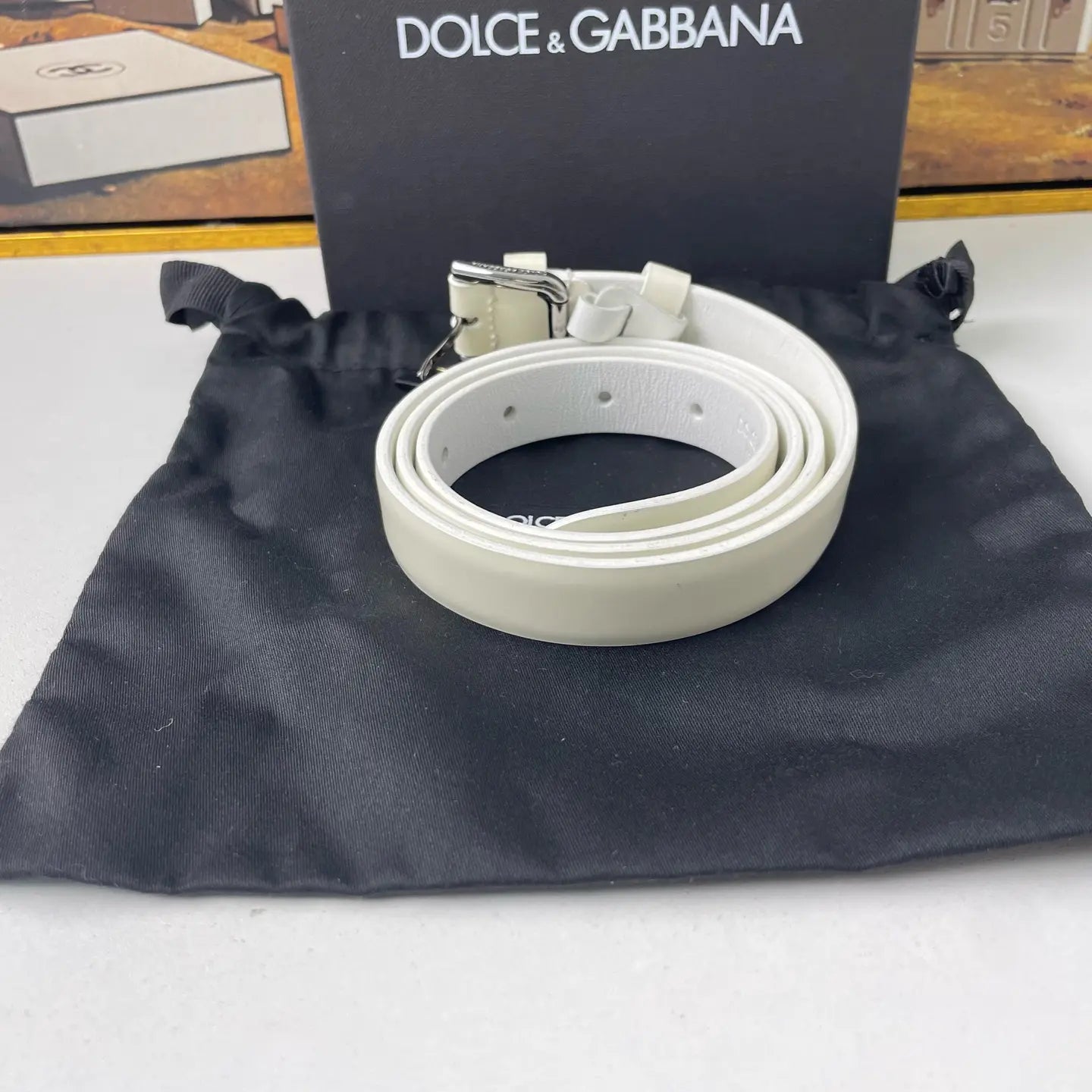 Dolce & Gabbana White Leather Belt 85cm