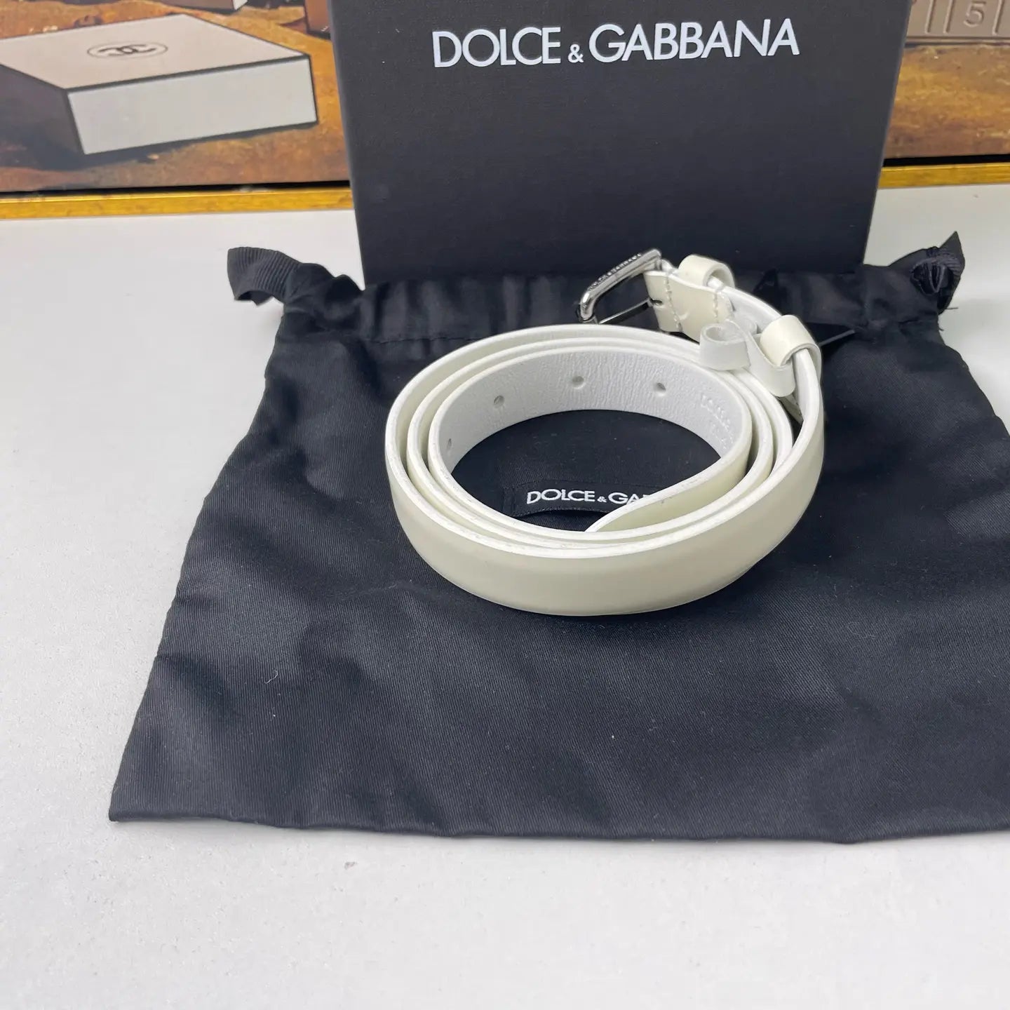 Dolce & Gabbana White Leather Belt 85cm