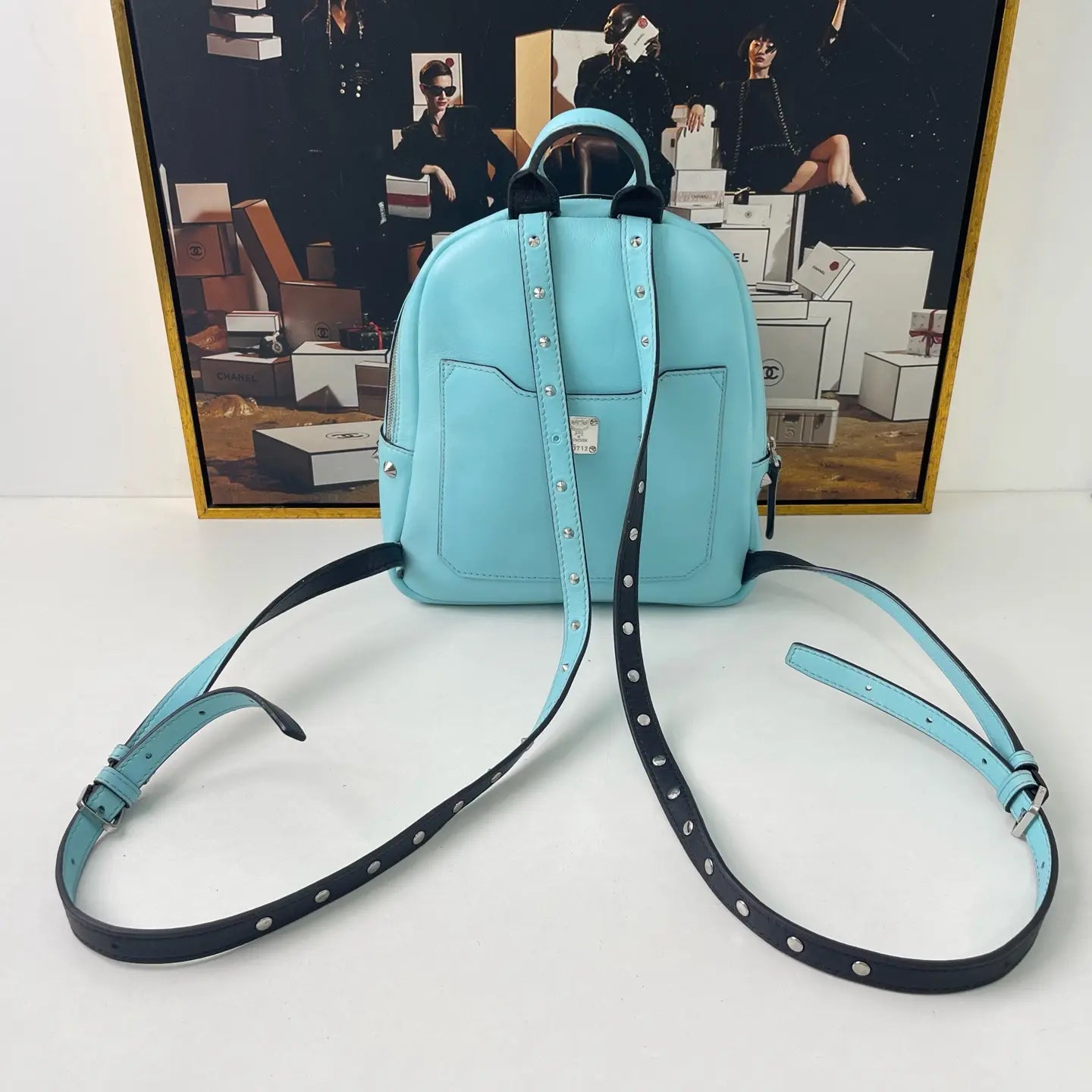 MCM Blue Mini Leather Backpack 28×20cm – 97% New