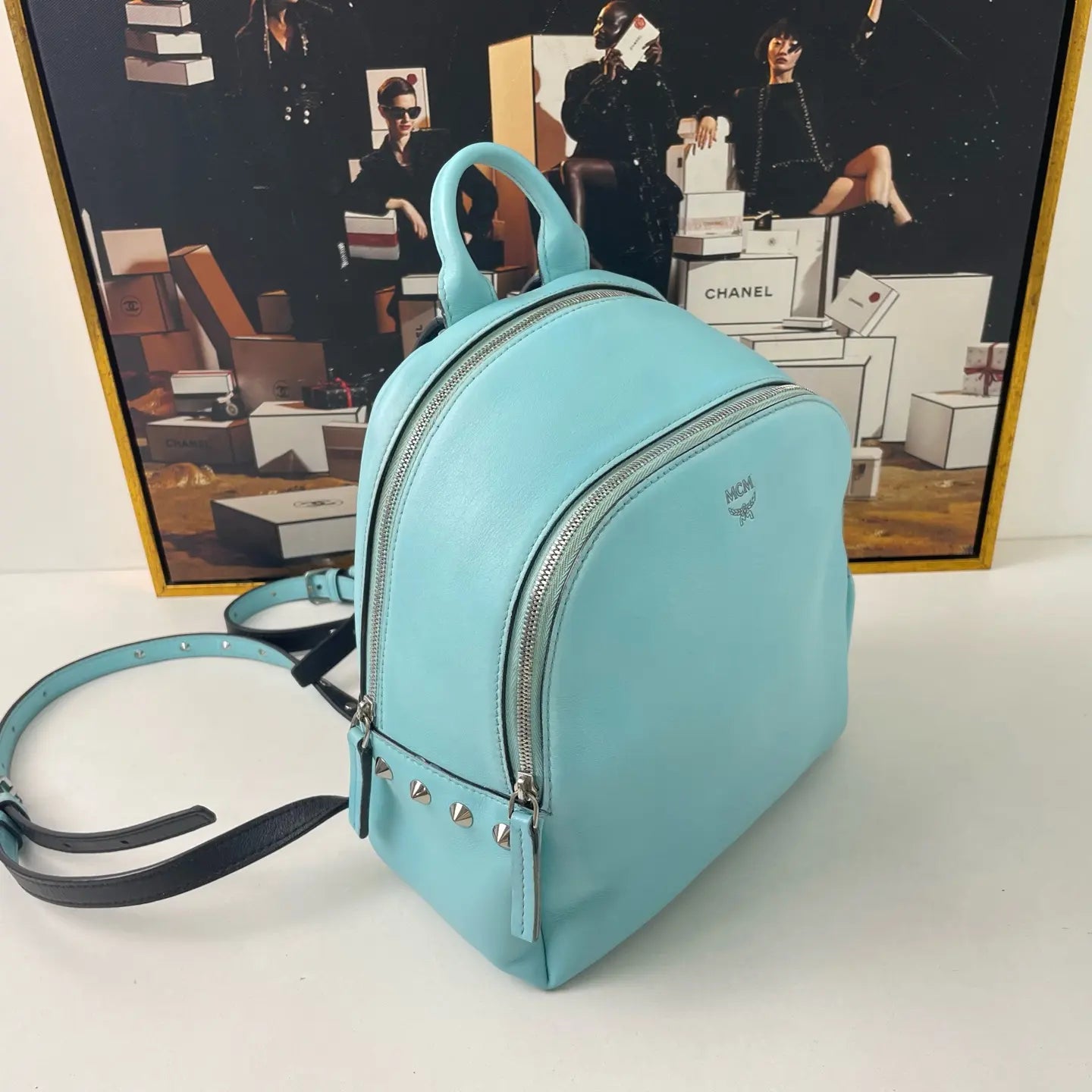 MCM Blue Mini Leather Backpack 28×20cm – 97% New