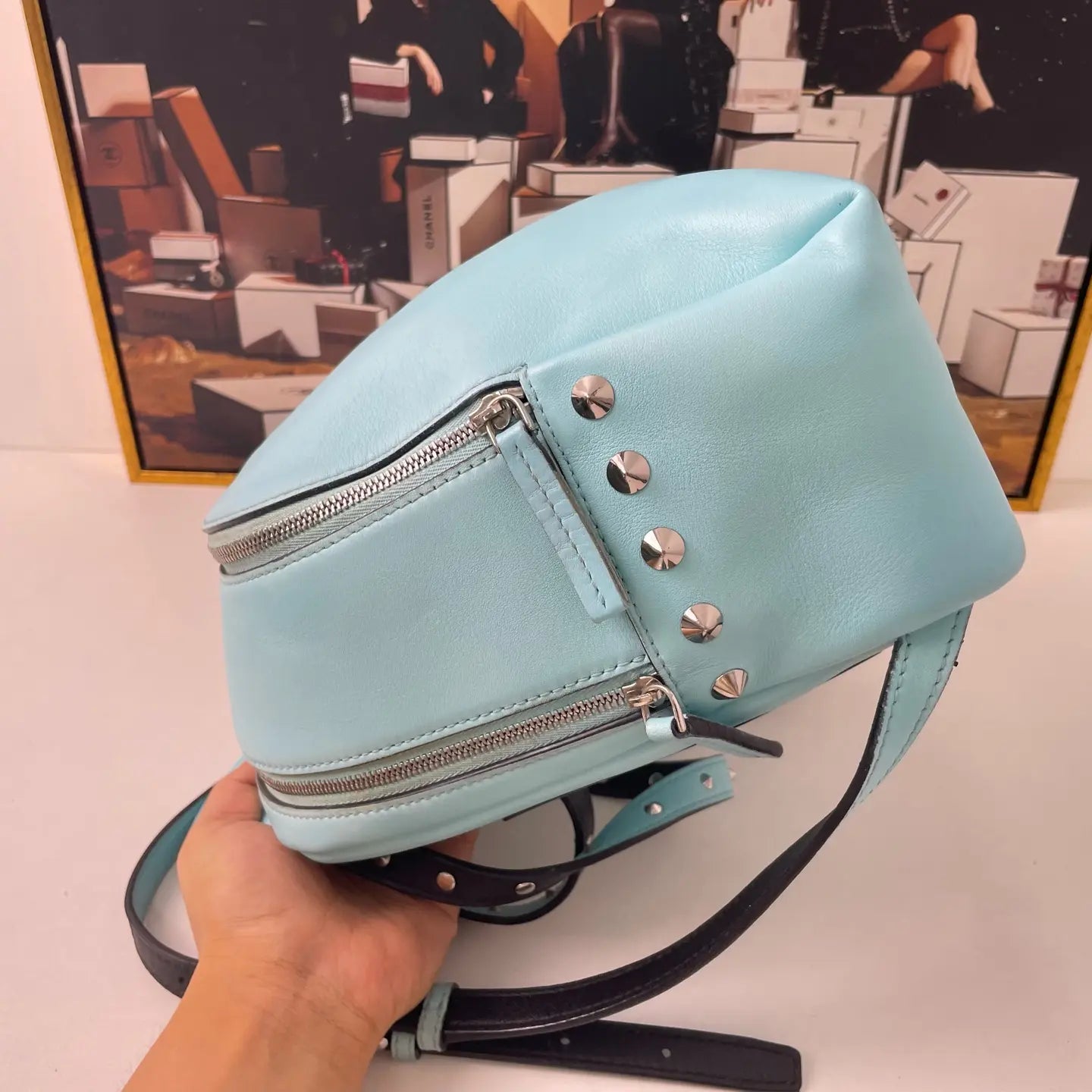 MCM Blue Mini Leather Backpack 28×20cm – 97% New