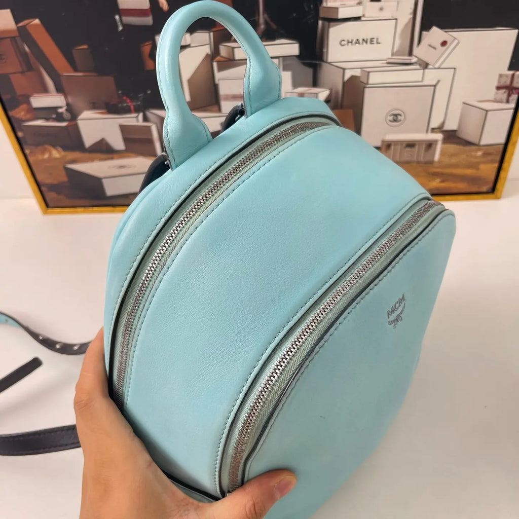 MCM Blue Mini Leather Backpack 28×20cm – 97% New