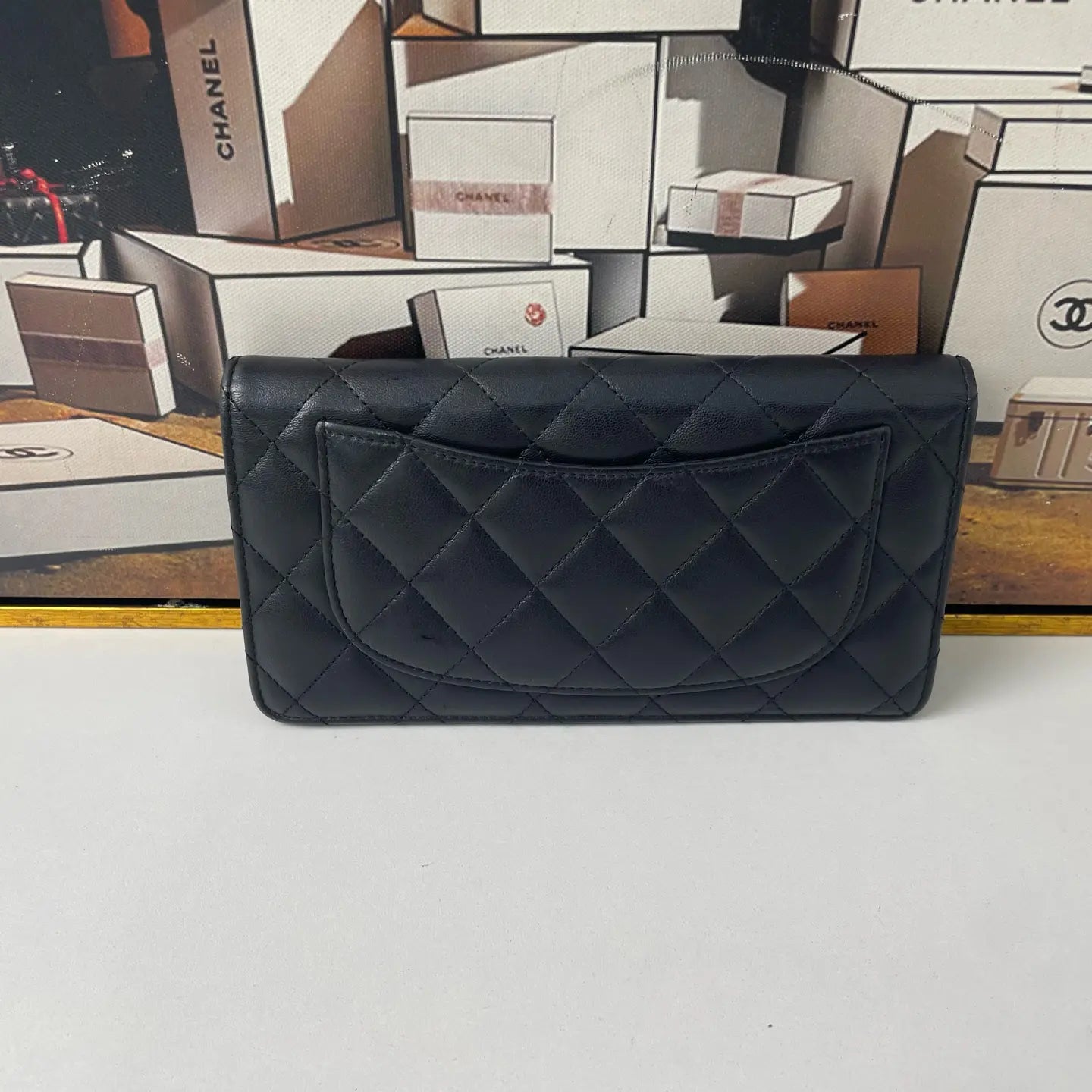 Chanel Classic Flap Wallet Black Caviar Leather 18×9cm – 97% New